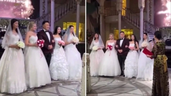 Türkmenistan'da olay düğün! 4 kadınla aynı anda evlendi