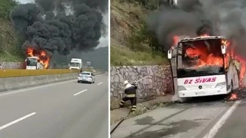 Seyir halindeki yolcu otobüsü alev alev yandı!